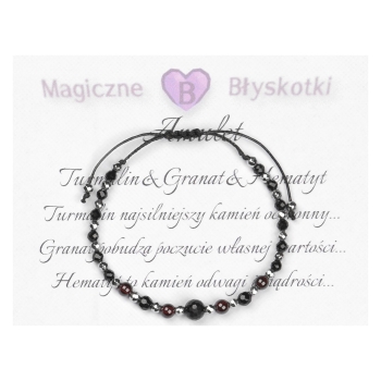 Bransoletka celebrytka czarny TURMALIN GRANAT HEMATYT ochrona i siła